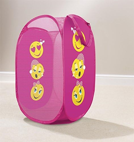 EMOJI SMILEY FACES PINK FOLDAWAY POP-UP LAUNDRY BAG 36X36X58CM