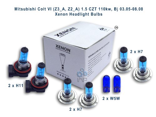 Mitsubishi Colt VI (Z3_A, Z2_A) 1.5 CZT 110kw, Bj 03.05-08.08 Xenon Headlight Bulbs H11, H7, H7, W5W