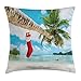 Produktbild WIOPZ Christmas Throw Pillow Cushion Cover, Sock on The Palm Tree on Tropical Sandy Beach Island Maldives Festive Design, Decorative Square Accent Pillow Case, 18 X 18 inches, Multicolor