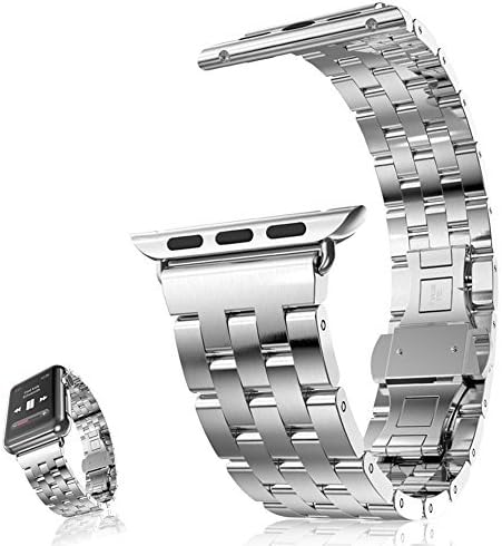 Apple Watch Band, AWStech 42mm Stainless Steel Replacement Strap Double Button Metal Clasp Classic iWatch Wristband for