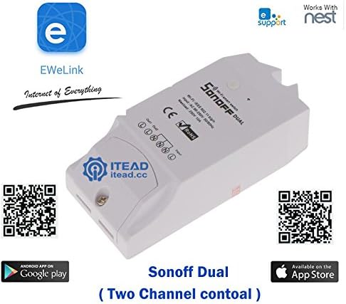 Buynow365 Sonoff Dual WiFi Switch , Support dual channel turn ON/OFF contro for two device (MAX 16A 3500W) via 2G 3G 4g and Wifi , DIY your personal Smart Home (Work Ready for Google Nest Thermostat) APP Support Android and OS App