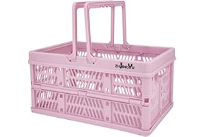 ZHJINGYU crates for storage,plastic baskets for organizing,collapsible shopping basket,foldable crate with Handles,collapsible storage crate,car basket,for Kitchen,Bathroom,Medicine.small,Pink