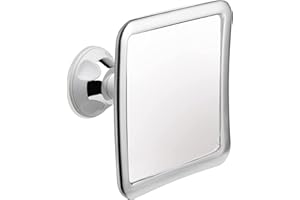 MIRRORVANA Miroir de Douche Anti Buée, Miroir Rasage avec Ventouse, Petit Miroir Incassable pour Salle de Bain sans Adhesif, Rotation à 360°, 16cm x 16cm (Chrome)