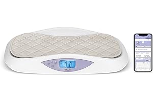 Hubble Connected Grow Bilancia pesaneonati Bluetooth intelligente con display LCD, monitoraggio del peso, fasciatoio morbido, tecnologia Tara & Hold e 4 sensori per un'eccellente precisione
