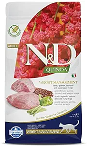 FARMINA N&D Quinoa Weight Management Dry Cat Food, Adult, Grain-Free, 1.5-kg, Lamb Broccoli and Asparagus