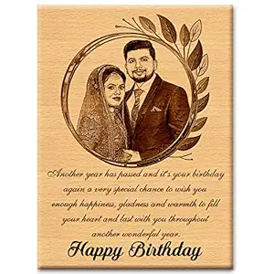 GFTBX Birthday Gift  Personalized Engraved Rectangular Wooden Photo Plaque for Girl | Boy | Husband | Wife | Girlfriend (12 x 9 inches, Brown)