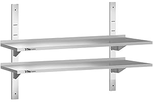 VM Europa - Wandregal Wandbord 140 x 30 cm - 2 höhenverstellbare Regalböden - AISI 430 Edelstahl - Gastroregal Küchenregal Hängebord Wandregal Ablage