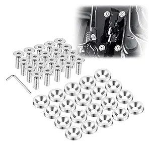 Enmoo 20Pcs Billet Aluminum Fender Bumper Washer Bolt Engine Bay Dress Up Fastener Kit Lisence Plate Decor Bolts M6 Bolt Screw Accessories (Silver)