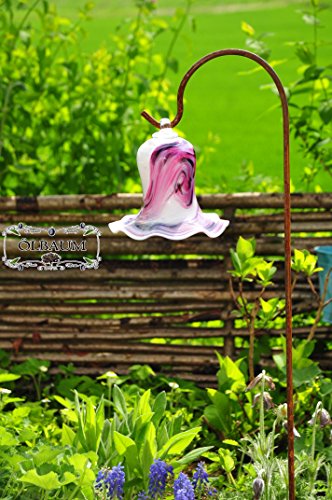 Glas-Deko für Garten,Blüten und Zapfen, Gartenkugel Massivglas ROBUST, Tulpe Tropfen, Blume mit Hakenhalter Schäferstab FROSTSICHER & MASSIV Glas-Dekoration Blüte Gartentulpe Glocke Sonnenfänger für Lichteffekte im Garten, Rosenkugel 17 cm gross Form Tulpe, modisches Tulpendesign handgefertigt mit Bogenstab 125 cm, rot weiß Gartenkugel Sonnenfänger, Gartendeko FROSTSICHER, lichtbeständig und WINTERFEST, Metallstiel Schäferstab Rosenkugeln Glas Deko - 6