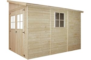 Cobertizo de Madera para jardín SIN Pared Lateral - 216 x 318 cm / 6 m², Cobertizo de Madera Natural- Taller de Jardín - Bicicleta, Almacenamiento de Herramientas TIMBELA M339