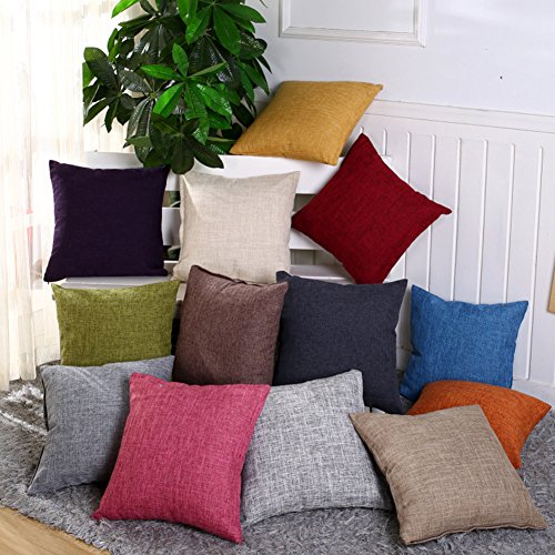 Leisial 1 Stücke Leinen Kissen-Bezug Kissen Cover für Hotel Kissen Sofa Kissen Auto Kissen, 45x45CM,Grün - 5