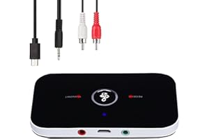 AREVERA Bluetooth 5.0 Transmitter Receiver for HiFi Stereo, 2-in-1 Wireless Audio Adapter with Low Latency HD Sound, Dual Device Connection, RCA/3.5mm AUX Jack for TV, Headphones, Home Sound System, Car
