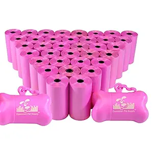 Downtown Pet Supply Dog Pet Waste Poop Bags with 2 Leash Clips and Dispensers (1000 Bags, Pink)