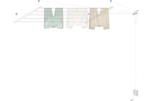 TENDEDEROS EFEGETE Tendedero de Techo con Manivela. Ceiline Manivela Largo 120 cm. Barras de Acero Que no Dejan Huella en Ropa y Parada a Cualquier Altura