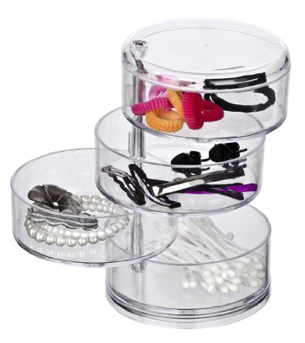 WENKO 20990100 Kosmetik Organzier Tower Transparent – mit 4 drehbaren Fächern, Kunststoff – Acryl, 11.5 x 17.5 x 11.5 cm, Transparent - 6