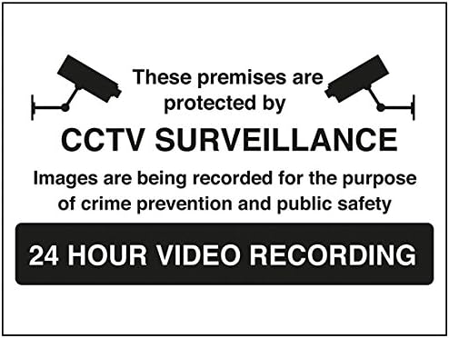 VSafety Warning, Closed Circuit Television 24 Hour Video Recording (Red) Sign - Landscape - 200mm x 150mm - 1mm Rigid Plastic
