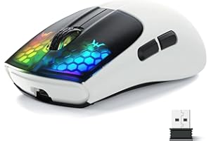 MAGIC-REFINER X5 Mouse Gaming Wireless Tri Mode, Ultraleggero 49g Mouse Bluetooth RGB Ricaricabile(BT5.0/2.4G/Cablato di Tipo C), PixArt Sensore Ottico, Mouse Ergonomico DPI Regolabile, Nero&bianco