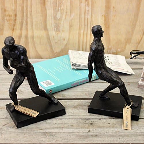 Mithi Gymnastic Men Bookends Distressed Wood Book Ends Vintage Sporty Black
