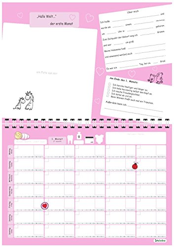 babylogbuch – mein erstes Jahr – rosa – inkl. Aufkleberset / Baby-Tagebuch Baby-Kalender | Aktion: Je verkauftem Kalender wird 1€ an ROTE NASEN Deutschland e.V. gespendet. - 2
