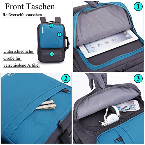 SOCKO 17,3 Zoll Mehrzweck Laptop Rucksäcke Reiserucksack Wanderrucksäcke College Studenten Rucksack Business Henkeltasche Aktentasche Schultertasche Umhängetasche mit Griffe und Tragriemen für 17 – 17,3 Zoll Laptop / Notebook / Macbook Computer,Grau-Blau - 3