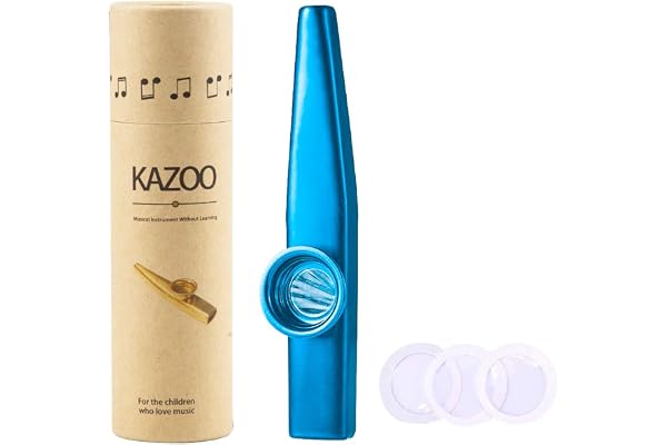 WANDIC Kazoo, Kazoo en alliage d'aluminium léger et 3 diaphragmes à flûte à membrane, Kazoos avec boîte-cadeau vintage, bleu