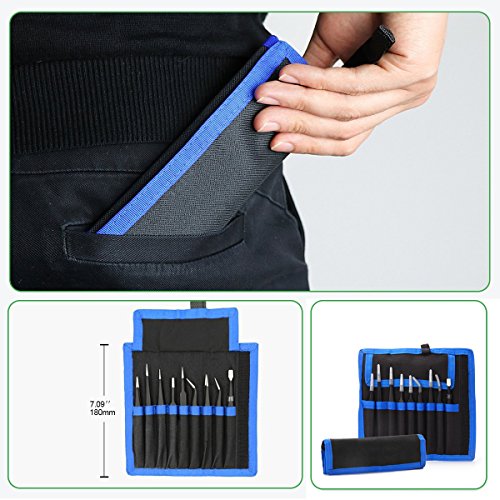 Rightwell 9 Stück Anti Statik Edelstahl Pinzetten mit Aufbewahungstasche,Perfekt für Computer, Elektronische Reparaturen, Schmuck, Labor und Präzisionsarbeit - 7