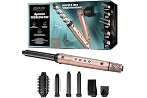 REVAMP Dynamic Radiance Pro Blow Dry Styler 7 in 1 – Motore Brushless, Asciugatura Rapida, Volume, Spazzola Retrattile, Ricci Automatici, 6 Accessori per lo Styling, Beauty Bag