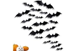 COYAMA 72 Pcs Halloween Bats Decorations 3D Wall Stickers, 4 Sizes Black PVC Bat Window Stickers, Suitable for Bar Home Decorations Room Decor Indoor DIY Halloween Party Supplies