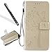 Produktbild Huawei P8 Lite Hülle,Wallet Hülle für Huawei P8 Lite,Leeook Elegant Reizend Kreative Gold Baum Blumen Katze Schmetterling Muster Entwurf Prägung PU Leder Filp Case Cover mit Lanyard/Strap Ständerfunktion Kartenfächer Magnetverschluss Book Style Flip Folio Brieftasche Schale Handytasche Schutzhülle Etui Tasche für Huawei P8 Lite + 1 x Schwarz Eingabestift-Golden