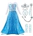 Produktbild KABETY Mädchen Prinzessin Anna Kleid Schnee königin ELSA Kostüm Party Kleid (4 Jahre, Blau mit Zubehör)