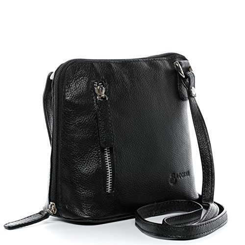 BACCINI Umh  ngetasche CYNTHIA - Ledertasche mit Schultergurt klein - Schultertasche echt Leder schwarz