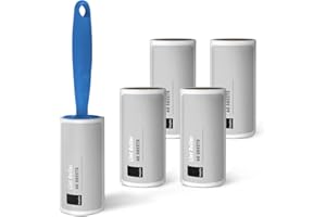 KEPLIN - Rodillo quitapelusa + 4 cabezales de repuesto, adhesivo que elimina fácilmente y rápidamente pelos de animales, polvo y pelusa de prendas, muebles y asientos de vehículo, color azul, 1 unidad