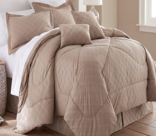Hotel 5th Ave Embossed Plaid Comforter Set, Taupe, King, Set of 6