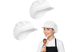COYUN 2 pcs cappelli da chef elastici da cucina, cappelli da cuoco, cappello da cuoco traspirante, cappello da chef elastico regolabile con tesa, cappello da cuoco da donne e uomini con tesa, Bianco