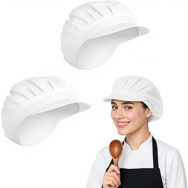 JTMKYO Lot De 2 Toques De Cuisinier Blanc Et Noir - Bonnet De Cuisine Avec Filet, Pour Homme Et Femme, Taille M/L