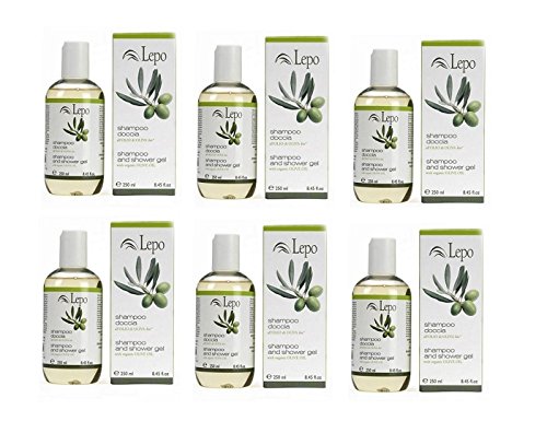 Lepo - Shampoo Ducha Al Aceite De Oliva 6 paquetes de 250 ml Champú delicada para I pelo, limpiador Emolliente para el cuerpo.