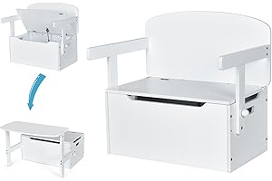 GOPLUS Table Chaise Enfant 3 en 1, Banc Coffre a Jouet Enfant en Bois avec Couvercle, Dossier, Boîte de Rangement, Table d'Activités pour 3-7 Ans, pour Chambre, Maternelle, Salon (Blanc)