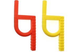 Tuxepoc Sensory chew Toys for Autistic Children,fluxy Oral Motor Chewy Tool for Kids with Teething, ADHD, Autism, Biting Needs,Teether, Silicone chewlery for Boys&Girls (Red Yellow)