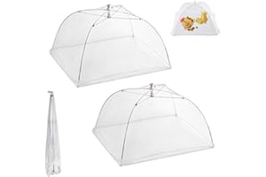 CHEEROYAL 2 Pack Update Tight Mesh Food Cover Tent,17 inches Reusable and Collapsible Outdoor Food Cover,Food Protector Tent Keep Out Flies, Bugs, Mosquitoes (White)