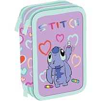 ASTUCCIO SCUOLA STITCH E ANGEL DISNEY MULTISCOMPARTO 3 ZIP PORTACOLORI GIOTTO