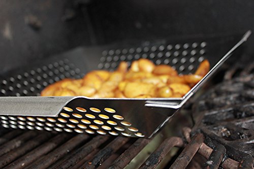 Santos Grillwok rechteckig breit rostfreier Edelstahl – Maße 30,5 x 30,5 x 5,7 cm – Grillkorb, Gemüsekorb, Grillschale - 7