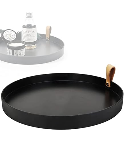 Plateau Decoratif Plateau Décoratif Rond En Métal Noir - 20cm - Acier Inoxydable - Pour Bougies, Bijoux, Déco Rangement Table Bougies