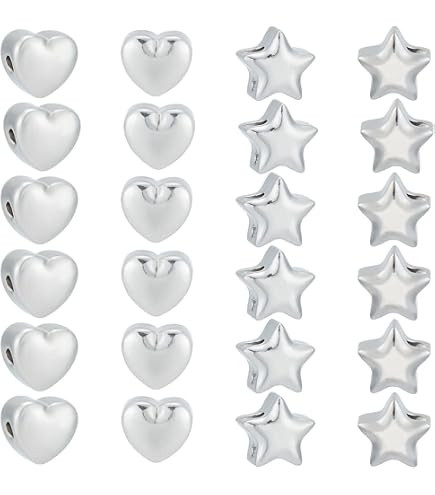10 Perline A Cuore In Acciaio Inossidabile - Foro Grande 5mm - Per Bracciali Charm E Gioielli Fai Da Te