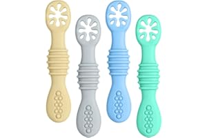 Vicloon Cucchiaino Svezzamento, 4 Pezzi Cucchiaio per Pappa con Scanalature della Dentizione, Cucchiaio Silicone per Bambini a 2 Fase, Precucchiai per Neonati Consigliato da Esperti di Svezzamento