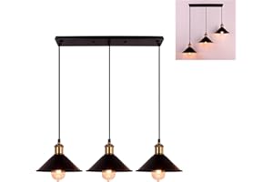 FIRVRE Lampadario Industrial 3 Luci, Nero Lampadario a Sospensione Vintage E27 per Cucina Sala da Pranzo Soggiorno Studio(Base Rettangolare)