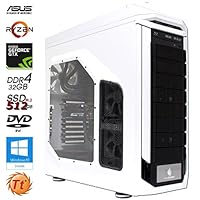 SNOGARD Ultra Gamer RYZEN-PC | AMD Ryzen 7 1800X 8x 3600MHz Sockel AM4, 8GB NVIDIA GeForce GTX1080 PCIe Overclocked, 32GB DDR4 RAM, 512GB M2 SSD + 4TB + Blu-ray Combo/CD/DVD-Rewriter | Gaming-PC Komplett System | Desktop Gaming Computer | Spiele-PC