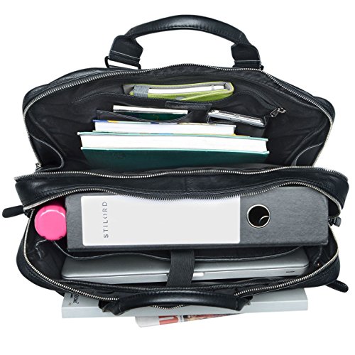 STILORD  Nico  Vintage Umh  ngetasche Leder Herren Damen 15 6 Zoll Laptoptasche gro   Aktentasche Arbeit B  ro Uni echtes Rindsleder  Farbe schwarz