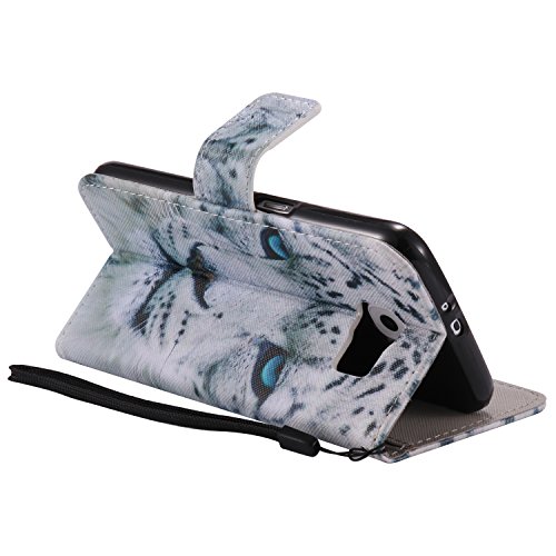 Feeltech Samsung Galaxy S6 Hülle PU-Leder und Brieftasche Bunte Muster Fall mit Magnetverschluss, Hybrid-Kickstand mit Stand-Funktion, schlagen Sie schützende weiche TPU Stoßstangenabdeckung und Kreditkartenhalter für Samsung Galaxy S6 Handgelenk Bügel-Buch-Art-Geldbeutel-Tasche mit 2 In 1 Berühren Sie Stift – White leopard - 4