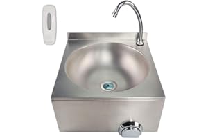 TAIMIKO Commercial Kitchen Knee Operated Hand Wash Sink Stainless Steel Kitchen Basin Hand Free Catering (Without backplane)
