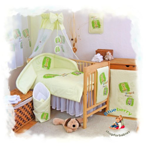 3 pcs BABY COT BED BUNDLE BEDDING SET DUVET+PILLOW COVERS + BUMPER matching cot bed 120 x 150 cm (47" x 59") (Green 1)